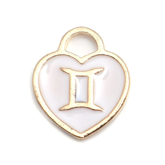 Gold Plated Enamel Zodiac Charm - 14x12mm - Gemini