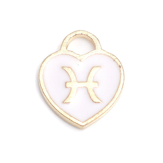 Gold Plated Enamel Zodiac Charm - 14x12mm - Pisces