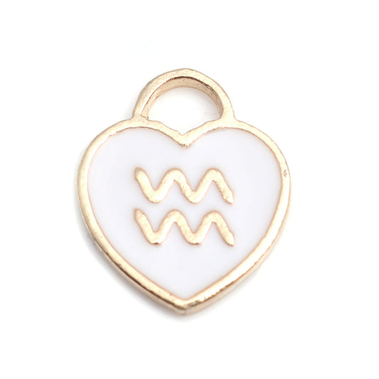 Gold Plated Enamel Zodiac Charm - 14x12mm - Aquarius