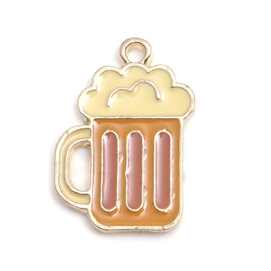 Gold Plated Enamel Pint of Beer Charm 19x13mm - Pack of 2