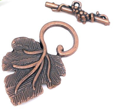 Antique Copper Large Fancy Leaf Toggle 37x23mm