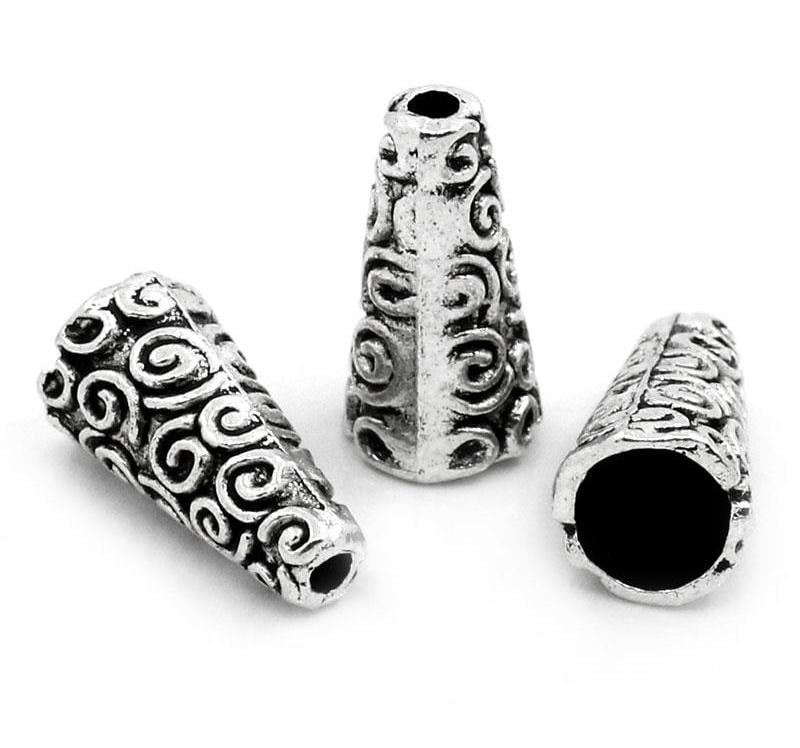 Antique Silver Large Swirly Cone 18x9mm