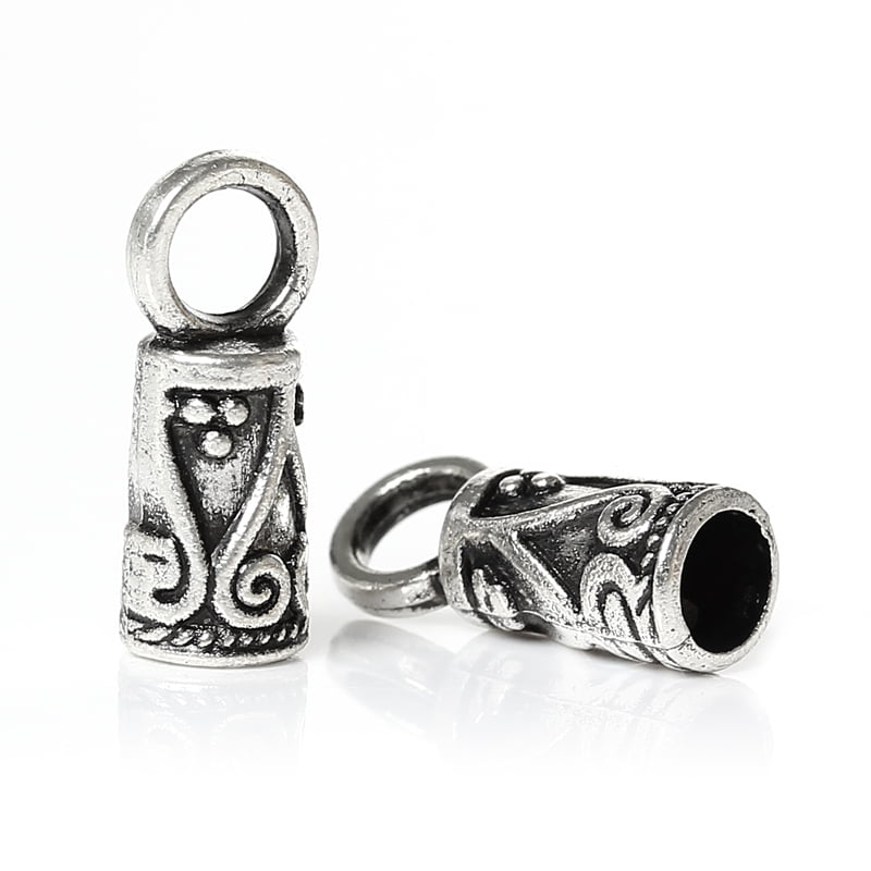 Antique Silver Decorated Cord Ends 14x5mm – per pair