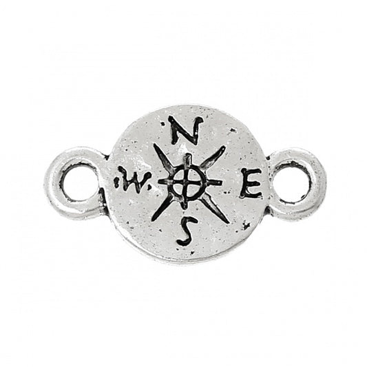 Antique Silver Compass Connector 16x9mm