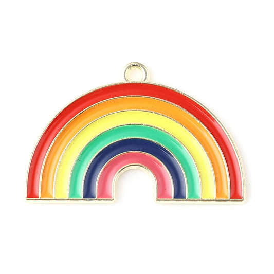 Gold Plated Enamel Rainbow Pendant 31x20mm - Pack of 2