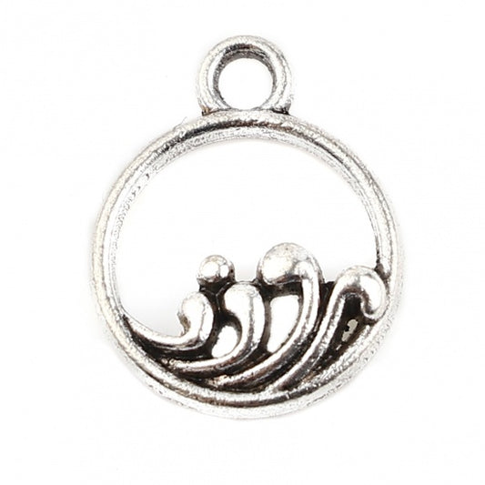 Antique Silver Wave Pendant 14x11mm
