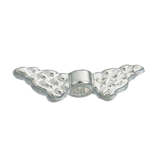 Mini Silver Angel Wings Bead Charms 12x3mm – Pack of 20