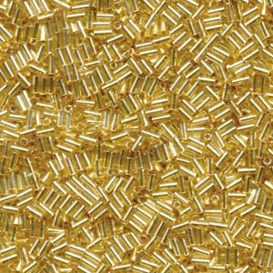 3mm Miyuki Bugle Beads (Size #1) - 7g Bag - Silver Lined Gold