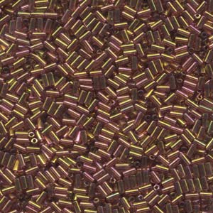 3mm Miyuki Bugle Beads (Size #1) – 7g Bag – Dark Topaz Rainbow Gold Luster