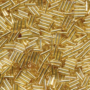 6mm Miyuki Bugle Beads 10g – Silver Lined Gold