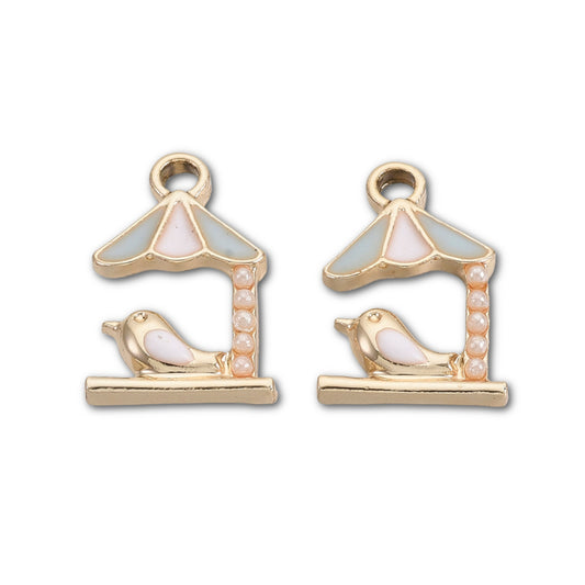 Gold Plated Enamel Bird Table Charms 14.5x10mm - Pack of 2