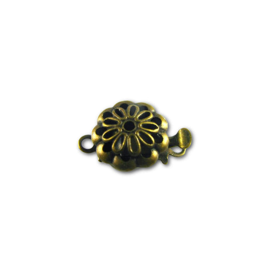 Round Filigree Box Clasp 13x9mm - Antique Brass - Pack of 10