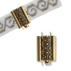 Beadslide Clasp 10x18mm - Squiggle Design - Antique Gold Plated