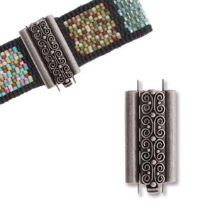 Beadslide Clasp 10x24mm - Squiggle Design - Antique Silver