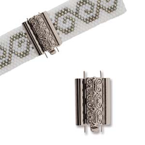 Beadslide Clasp 10x18mm - Squiggle Design - Rhodium