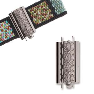 Beadslide Clasp 10x24mm - Squiggle Design - Silver