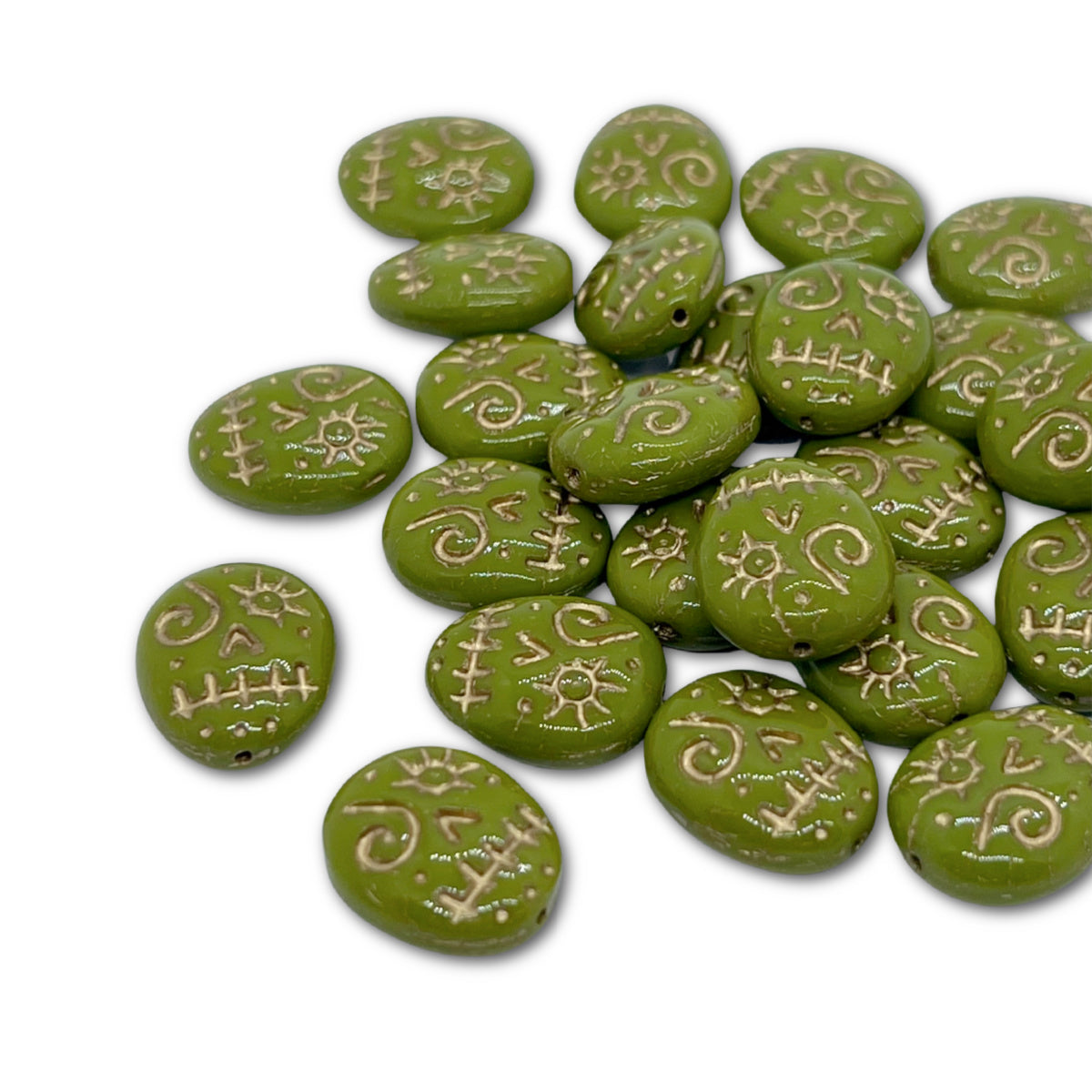 16x13mm Czech Glass Zombie Beads - Pack of 5 - Chartreuse Green