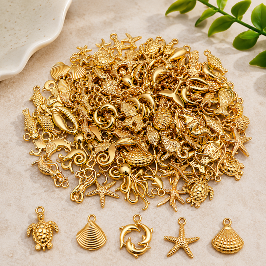 Gold Plated Ocean-Themed Charm Set (Random Assortment) Pack of 5