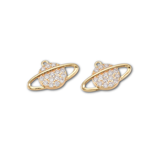 Gold Plated Cubic Zirconia Planet Charm 10x16mm - Pack of 2