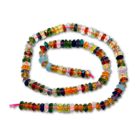 6x3mm Cut Glass Bead Strand – Approx 120 Beads – Gemtone Mix