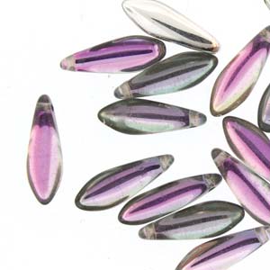 Czech Glass Dagger Beads 5x16mm - Strand of 25 - Backlit Pink Mist