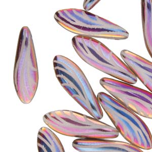 Czech Glass Dagger Beads 5x16mm – Strand of 25 – White Laser Wing Sliperit