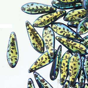 Czech Glass Dagger Beads 5x16mm - Strand of 25 - Jet Laser Flower