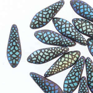 Czech Glass Dagger Beads 5x16mm – Strand of 25 – Jet Laser Matte Snakeskin