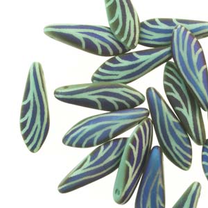 Czech Glass Dagger Beads 5x16mm - Strand of 25 - Green Turquoise Matte Wing