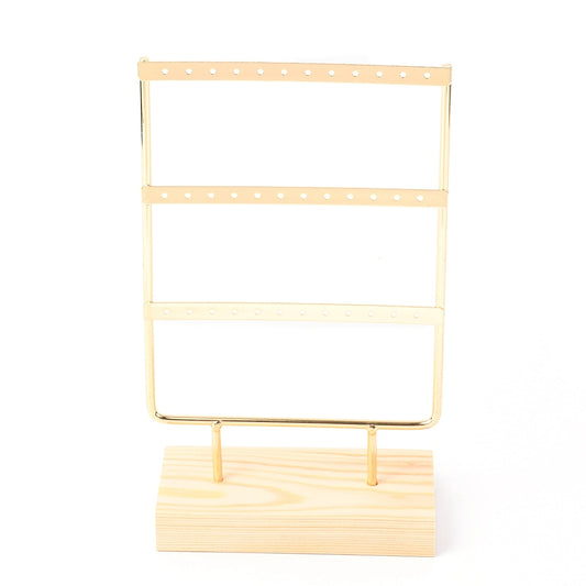Three Layer Iron Earring Display, Jewelry Display Rack, with Wood Findings Foundation,