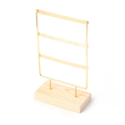 Three Layer Iron Earring Display, Jewelry Display Rack, with Wood Findings Foundation,