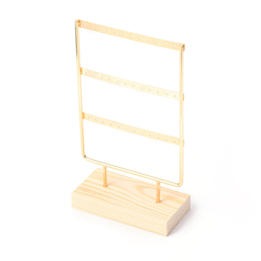 Three Layer Iron Earring Display, Jewelry Display Rack, with Wood Findings Foundation,