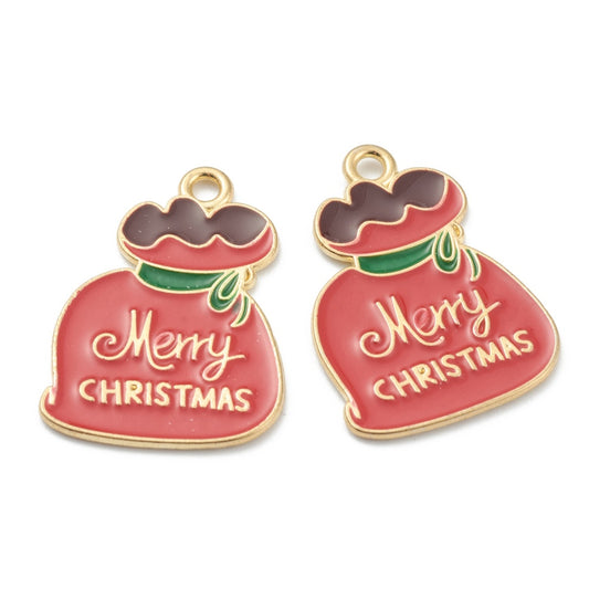 Gold Plated Enamel Santa Sack Charm - 24x17.5mm - Pack of 2