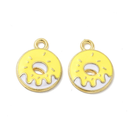 Gold Plated Enamel Donut Charm - 19x15mm - Pack of 2