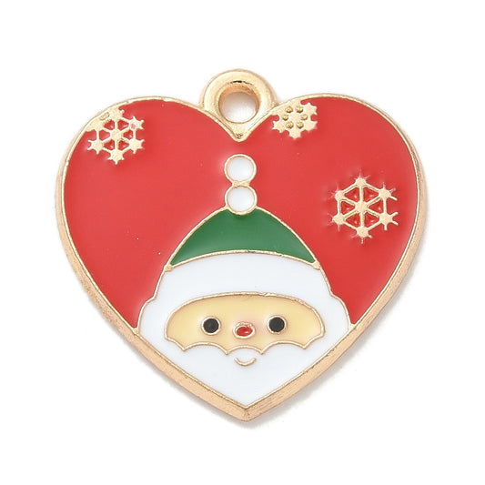 Gold Plated Enamel Santa Heart Charm - 20mm - Pack of 2