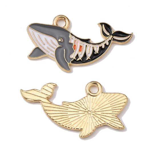 Gold Plated Enamel Whale Charm - 15.5x27.5mm - Pack of 2