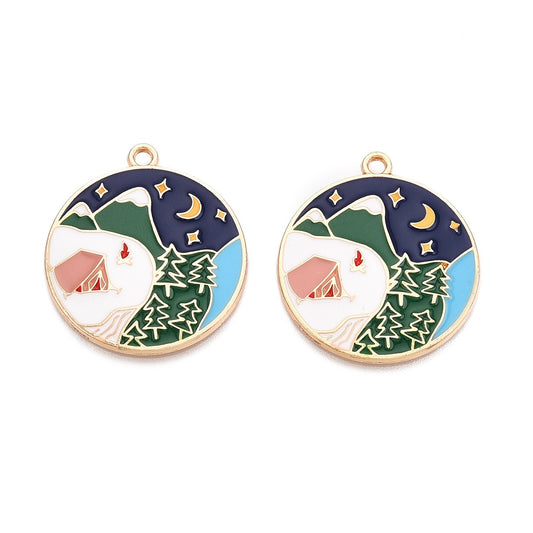 Gold Plated Enamel Adventure Charm - 30mm - Pack of 2