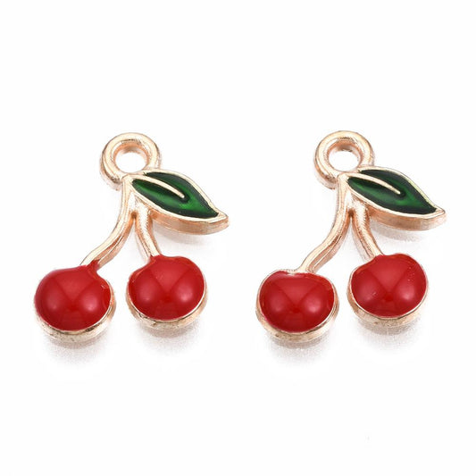Gold Plated Enamel Cherry Charm - 13x12mm - Pack of 2