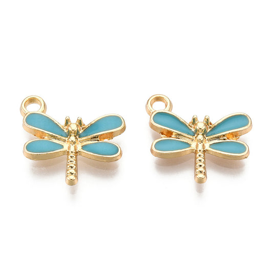 Gold Plated Enamel Dragonfly Charm - 14.5x15mm - Pack of 2