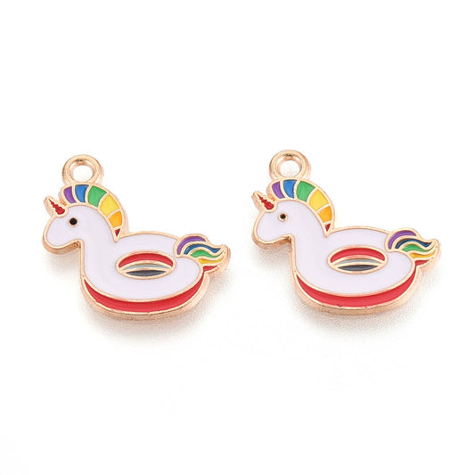 Gold Plated Enamel Unicorn Pool Toy Charm - 17x19mm - Pack of 2