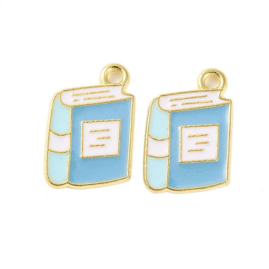 Gold Plated Enamel Book Charm - 17x11mm - Pack of 2