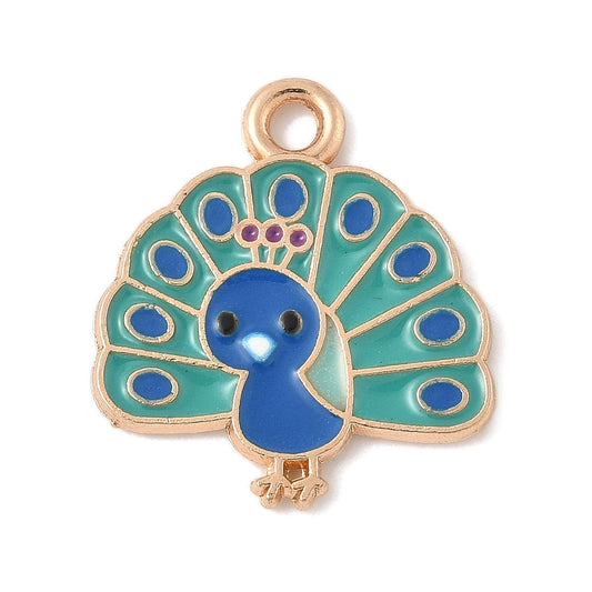 Gold Plated Enamel Peacock Charm - 18x17mm - Pack of 2