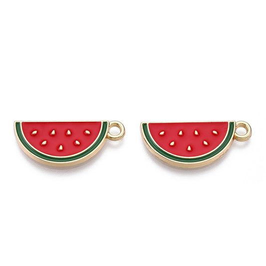 Gold Plated Enamel Watermelon Half Charm - 23x10mm - Pack of 2