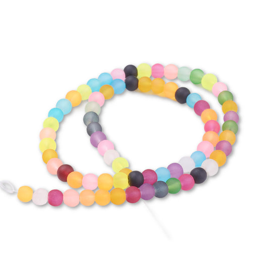 6mm Multi Coloured Frosted Glass Bead Strand - Approx 74 beads