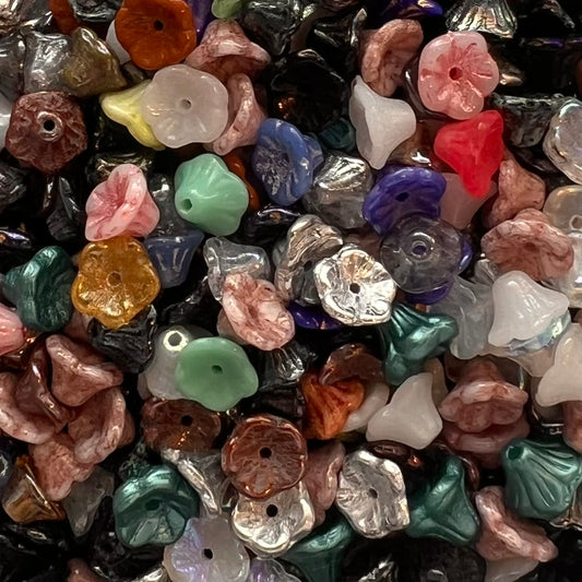 Czech Glass Flower Cup Beads 7x5mm – Pack of 20 – Meadow Mix