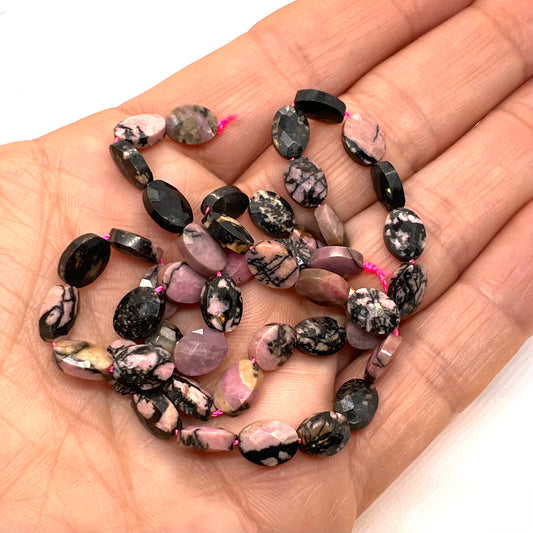 8x6mm Natural Rhodonite Oval Facted Bead Strand – Approx 45 Beads