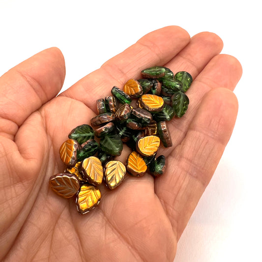 10x8mm Mint Leaf Beads - Pack of 10 - Emerald Capri