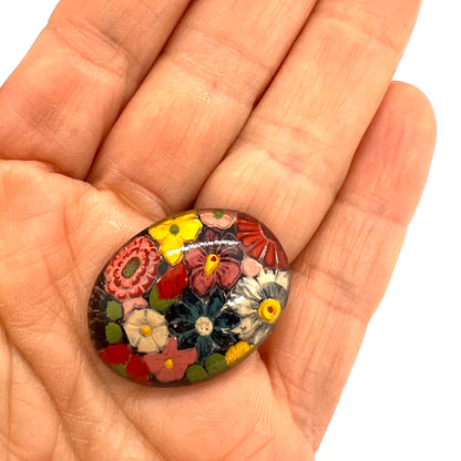Vintage (1950s) Hand Painted Czech Glass Cabochon - 32x22mm (CAB3)