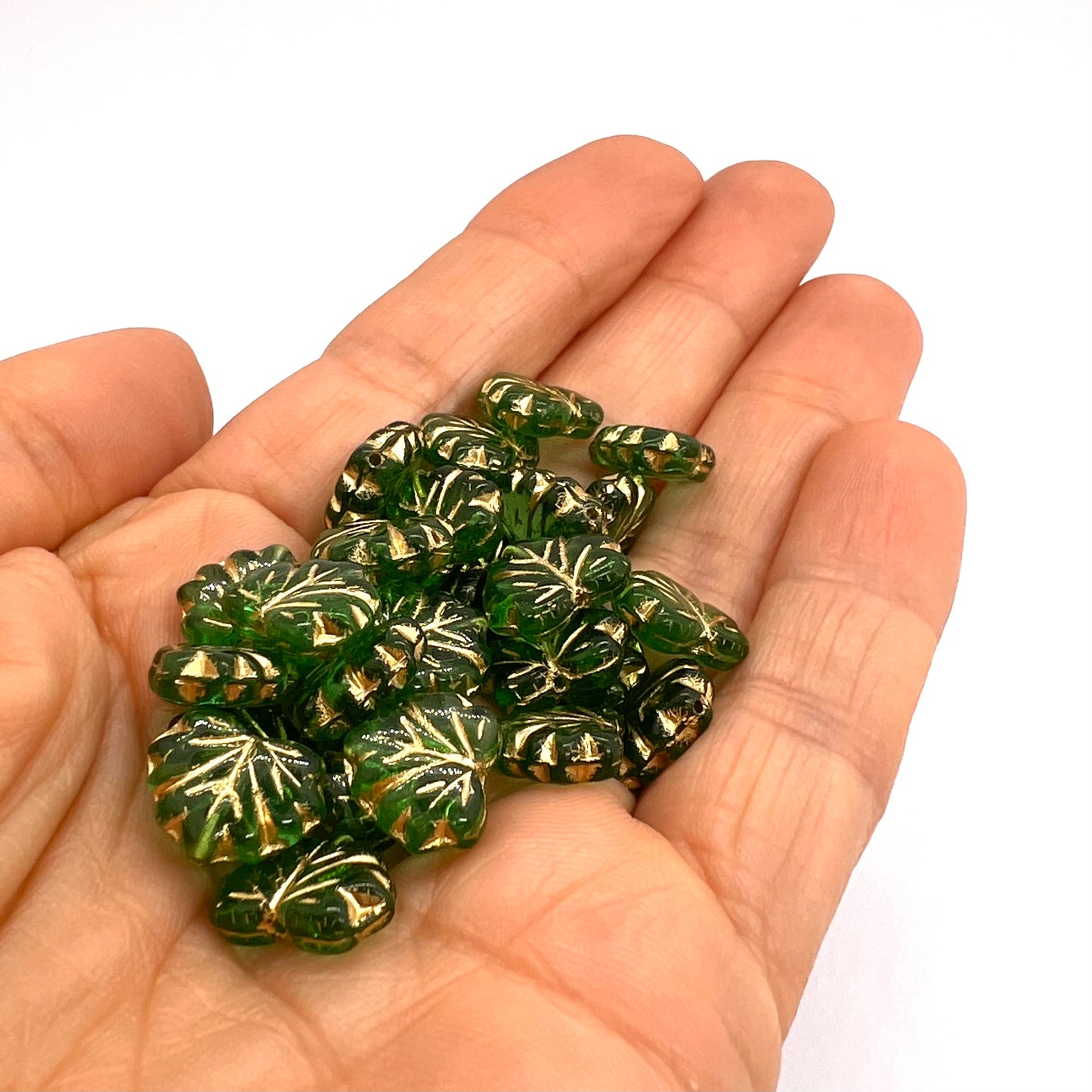 13x11mm Maple Leaf Beads - Pack of 10 - Emerald Gold Wash