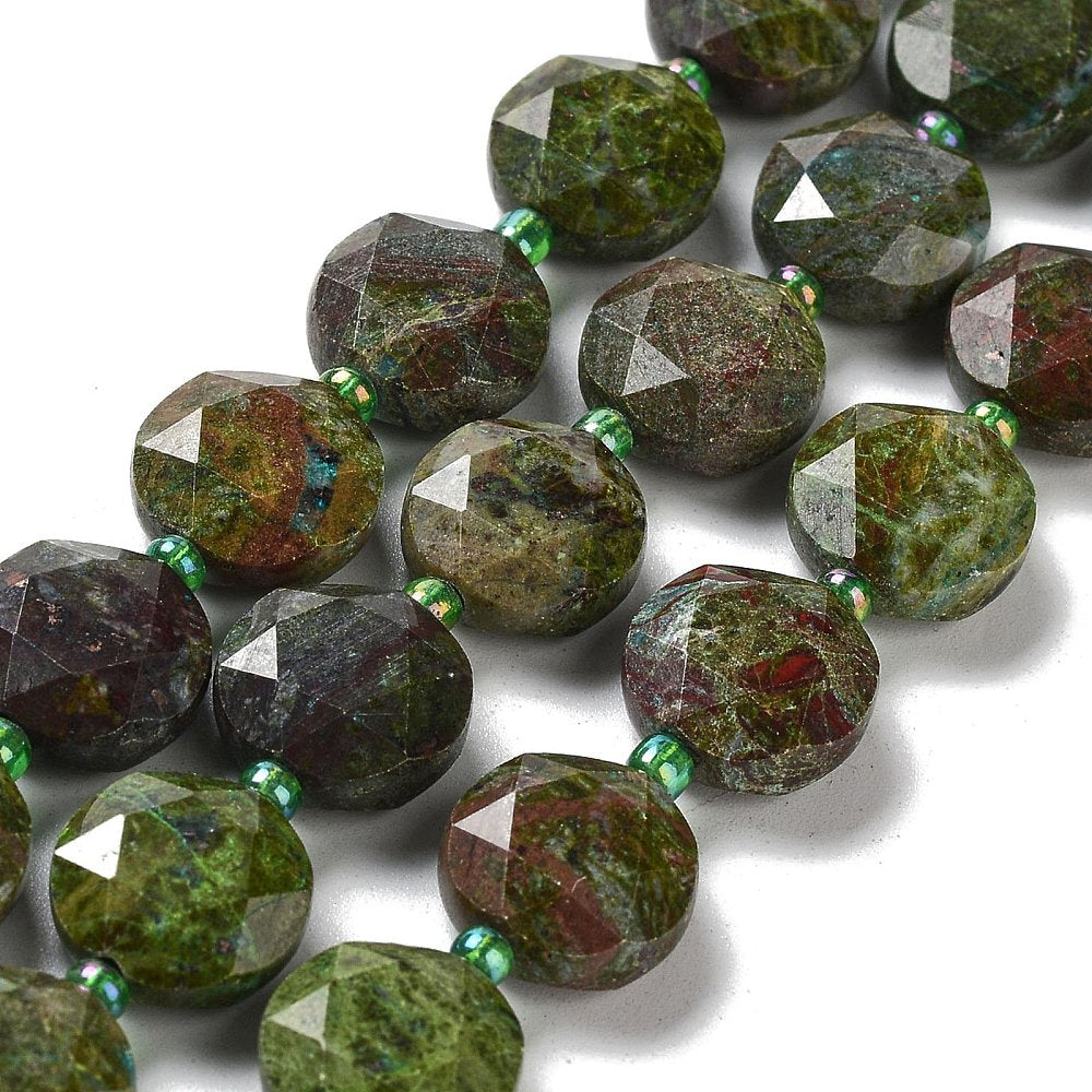 Natural Faceted Dragon Blood Jasper Gemstone Bead Strand